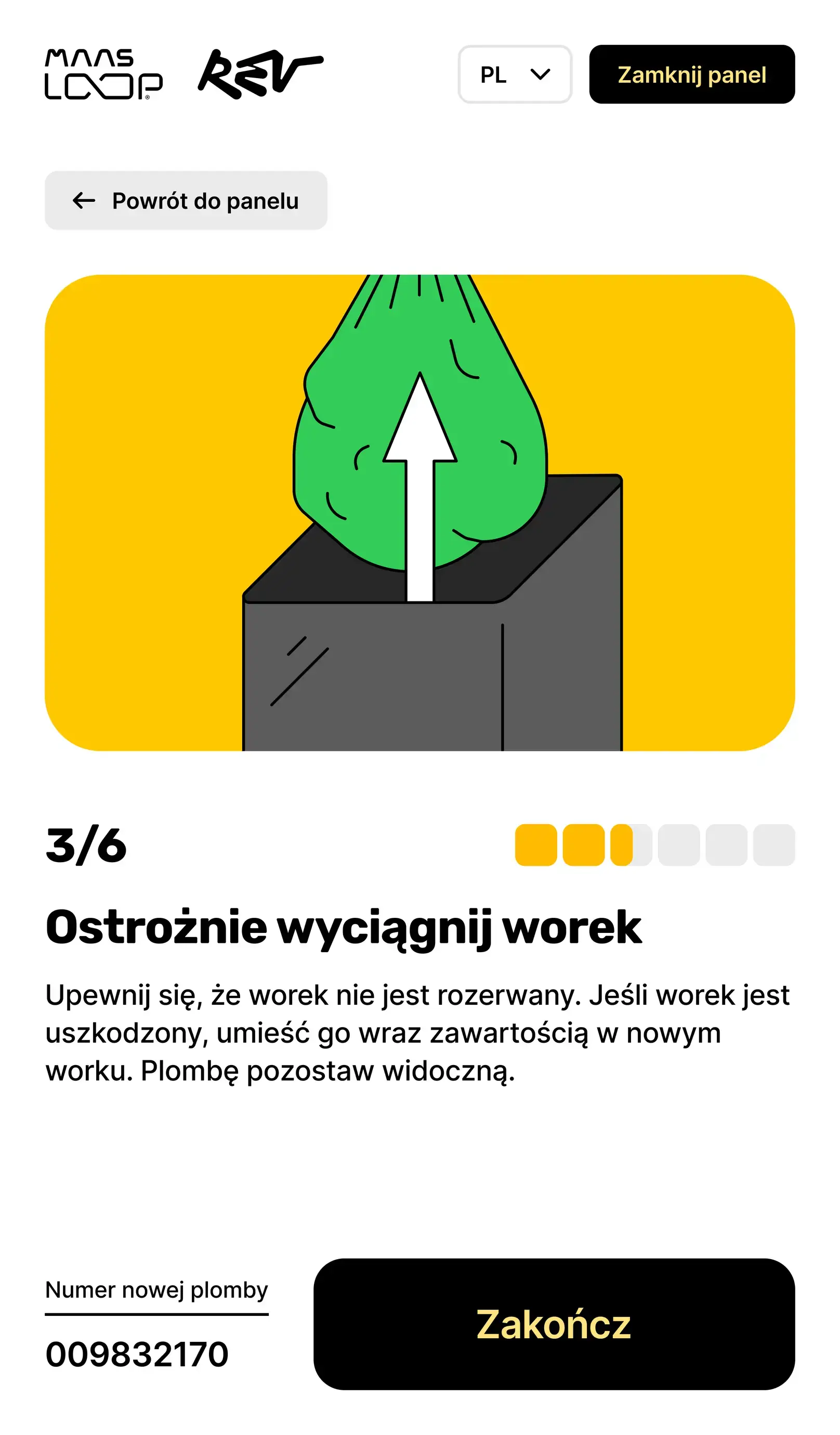 Wymiana worka, krok 3 z 6: ostrożnie wyciągnij worek