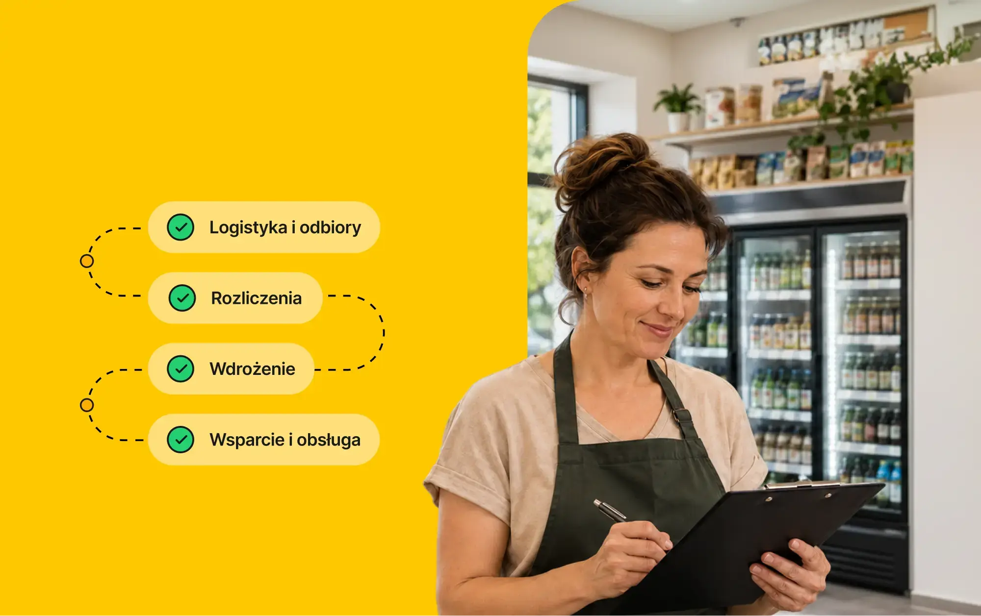 Właścicielka sklepu odhacza listę: logistyka, rozliczenia, wdrożenie, wsparcie